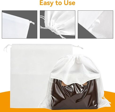 12 Pieces Dust Bags for Handbags White Non-Woven Drawstring Bags Breathable Cloth Purse Storage Dustproof Storage Bags with Drawstring for Handbags,Purses,Shoes,and Travel Organizing in Kuwait