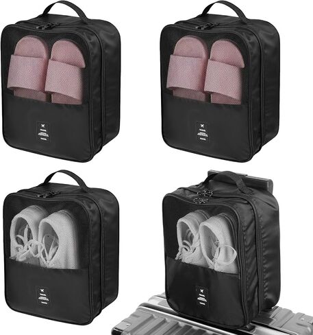 4 Pack Shoe Bags for Travel Holds 3 Pair of Shoes, Portable Shoes Storage Bag Organizer with Handle, Travel Luggage Shoe Organizer for Women Men Teenager Daily Use Storage Pouch (Black) in Saudi Arabia
