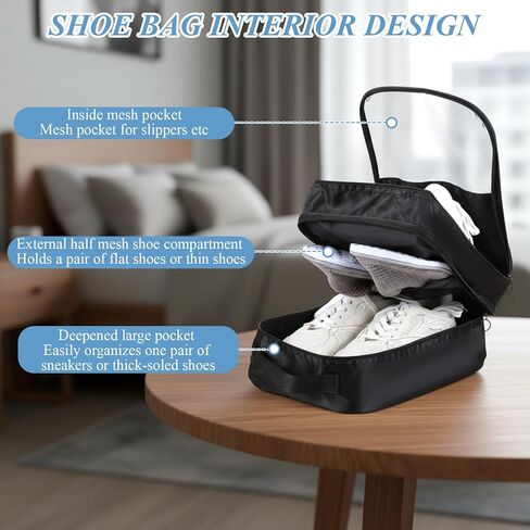 4 Pack Shoe Bags for Travel Holds 3 Pair of Shoes, Portable Shoes Storage Bag Organizer with Handle, Travel Luggage Shoe Organizer for Women Men Teenager Daily Use Storage Pouch (Black) in Saudi Arabia