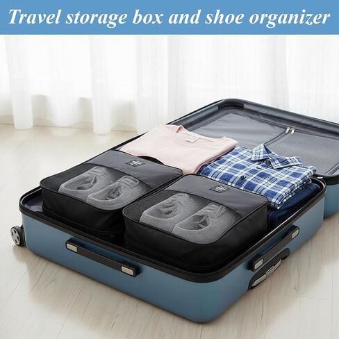 4 Pack Shoe Bags for Travel Holds 3 Pair of Shoes, Portable Shoes Storage Bag Organizer with Handle, Travel Luggage Shoe Organizer for Women Men Teenager Daily Use Storage Pouch (Black) in Saudi Arabia
