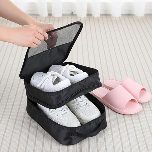 4 Pack Shoe Bags for Travel Holds 3 Pair of Shoes, Portable Shoes Storage Bag Organizer with Handle, Travel Luggage Shoe Organizer for Women Men Teenager Daily Use Storage Pouch (Black) in Saudi Arabia