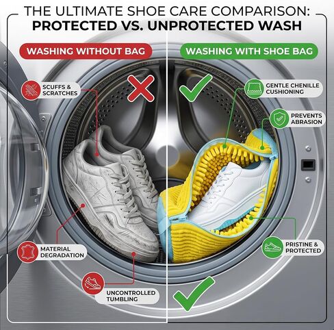 Shoe Washing Machine Bag (Yellow, 14.8 × 7.4 Inches) – Durable Polyester Mesh Sneaker Laundry Bag, Protects Shoes in Washer & Dryer, Reusable Shoe Cleaner Bag. in Kuwait