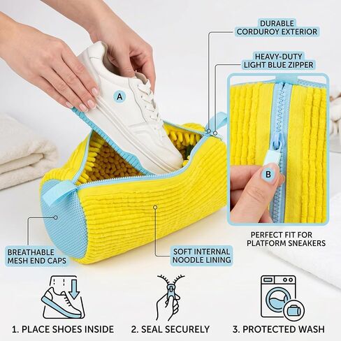 Shoe Washing Machine Bag (Yellow, 14.8 × 7.4 Inches) – Durable Polyester Mesh Sneaker Laundry Bag, Protects Shoes in Washer & Dryer, Reusable Shoe Cleaner Bag. in Kuwait