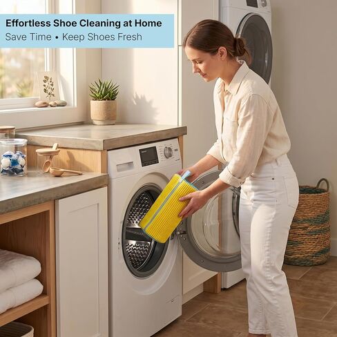 Shoe Washing Machine Bag (Yellow, 14.8 × 7.4 Inches) – Durable Polyester Mesh Sneaker Laundry Bag, Protects Shoes in Washer & Dryer, Reusable Shoe Cleaner Bag. in Kuwait