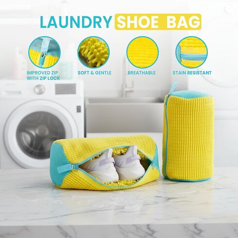 Shoe Washing Machine Bag (Yellow, 14.8 × 7.4 Inches) – Durable Polyester Mesh Sneaker Laundry Bag, Protects Shoes in Washer & Dryer, Reusable Shoe Cleaner Bag. in Kuwait