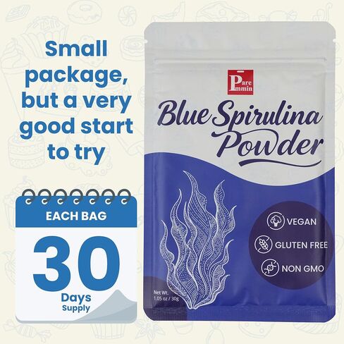 Blue Spirulina Powder (Phycocyanin Extract) - 30g/1.05oz 100% Pure Vegan Protein from Algae, No Fishy Smell, Natural Food Coloring for Beverages, Baking, and Breakfast Bowl (1.05oz (30g)) in Kuwait