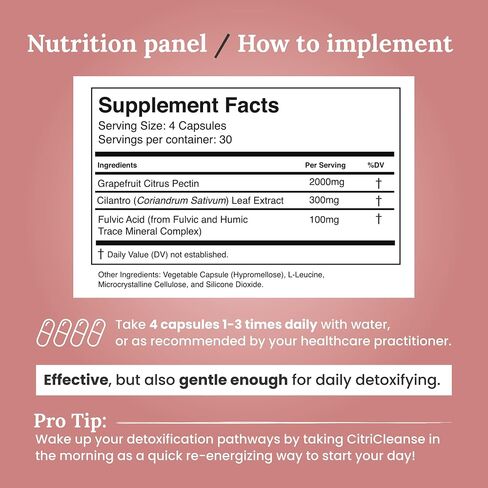 CitriCleanse Toxin Binder Supplement, Supports Heavy Metal Detox, Energy, & Overall Wellness, with Cilantro Extract, Grapefruit Pectin, & Fulvic Acid, Gluten Free, Vegan, Non GMO, 120 Ct in Saudi Arabia
