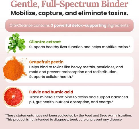 CitriCleanse Toxin Binder Supplement, Supports Heavy Metal Detox, Energy, & Overall Wellness, with Cilantro Extract, Grapefruit Pectin, & Fulvic Acid, Gluten Free, Vegan, Non GMO, 120 Ct in Saudi Arabia