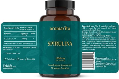 Spirulina Capsules 1500mg Per Serving – Made with Organic Spirulina – Plant-Based Daily Wellness Support with Naturally Occurring Protein, Iron & Phytonutrients – 90 Vegan Capsules in Saudi Arabia