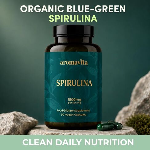 Spirulina Capsules 1500mg Per Serving – Made with Organic Spirulina – Plant-Based Daily Wellness Support with Naturally Occurring Protein, Iron & Phytonutrients – 90 Vegan Capsules in Saudi Arabia