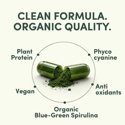 Spirulina Capsules 1500mg Per Serving – Made with Organic Spirulina – Plant-Based Daily Wellness Support with Naturally Occurring Protein, Iron & Phytonutrients – 90 Vegan Capsules in Saudi Arabia