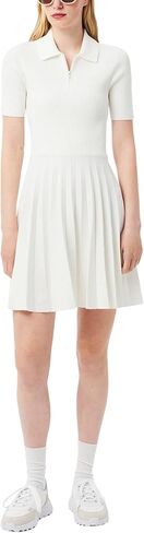 Lacoste Women's Short Sleeve Rib Polo Short Pleated Dress in Kuwait