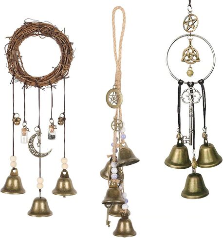 3 Pack Witch Bells for Door Knob Protection, Handmade Witch Bells Door Hanger with Brass Bells, Witchcraft Protection Decor for Clear Negative Energy, Boho Wiccan Home Wall Decor Gift in Saudi Arabia