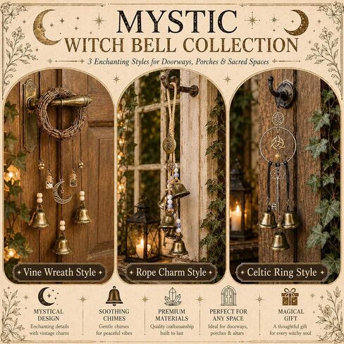 3 Pack Witch Bells for Door Knob Protection, Handmade Witch Bells Door Hanger with Brass Bells, Witchcraft Protection Decor for Clear Negative Energy, Boho Wiccan Home Wall Decor Gift in Saudi Arabia