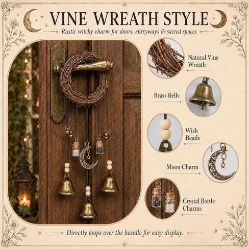 3 Pack Witch Bells for Door Knob Protection, Handmade Witch Bells Door Hanger with Brass Bells, Witchcraft Protection Decor for Clear Negative Energy, Boho Wiccan Home Wall Decor Gift in Saudi Arabia