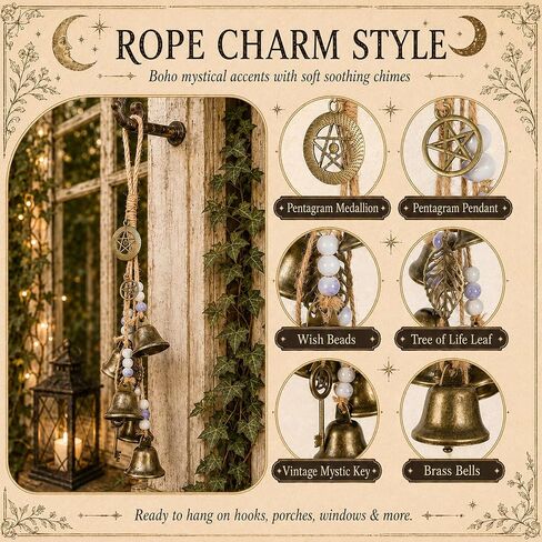 3 Pack Witch Bells for Door Knob Protection, Handmade Witch Bells Door Hanger with Brass Bells, Witchcraft Protection Decor for Clear Negative Energy, Boho Wiccan Home Wall Decor Gift in Saudi Arabia