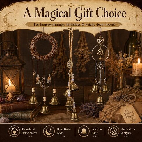 3 Pack Witch Bells for Door Knob Protection, Handmade Witch Bells Door Hanger with Brass Bells, Witchcraft Protection Decor for Clear Negative Energy, Boho Wiccan Home Wall Decor Gift in Saudi Arabia