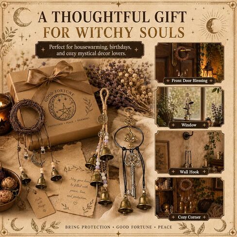 3 Pack Witch Bells for Door Knob Protection, Handmade Witch Bells Door Hanger with Brass Bells, Witchcraft Protection Decor for Clear Negative Energy, Boho Wiccan Home Wall Decor Gift in Saudi Arabia