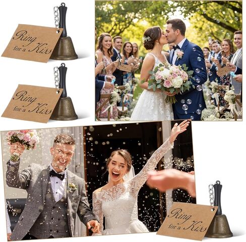 24 Sets Wedding Bells Bulk Ring for a Kiss with Tags Kissing Bells for Wedding Reception Decorations Goodies Bags Party Supplies in Kuwait
