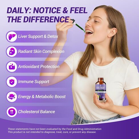 Liver Cleanse Detox & Repair Liquid Drops - Milk Thistle, Dandelion, Psyllium Husk & Artichoke Supplement for Liver Health & Digestion - Sugar-Free Vegan Extract, 2 Fl Oz (30 Servings) in Saudi Arabia