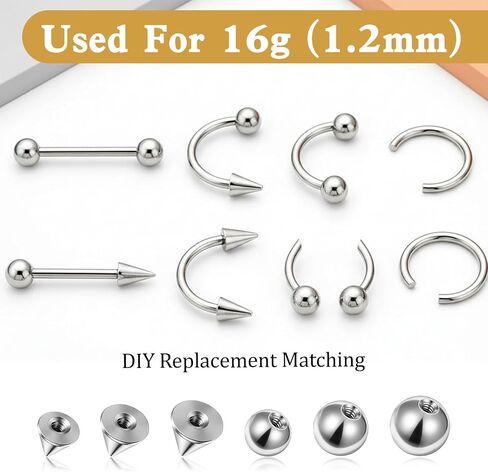 120Pcs Replacement Piercing Changing Balls and Spikes 16G Externally Threaded Piercing Balls 3/4/5mm Stainless Steel Ball for Septum Lip Labret Medusa Eyebros Tragus Helix Conch in Kuwait