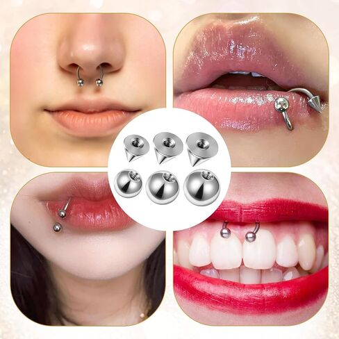 120Pcs Replacement Piercing Changing Balls and Spikes 16G Externally Threaded Piercing Balls 3/4/5mm Stainless Steel Ball for Septum Lip Labret Medusa Eyebros Tragus Helix Conch in Kuwait