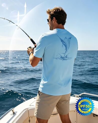 Men's Sun Shirts Short Sleeve, UPF 50+ UV Protection Fishing T-Shirt, Quick Dry Graphic Rash Guard Tee for Swim Surf in Saudi Arabia