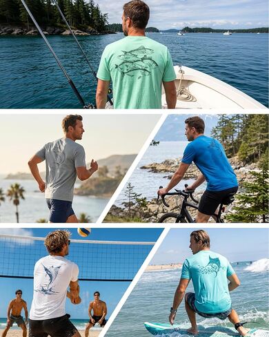 Men's Sun Shirts Short Sleeve, UPF 50+ UV Protection Fishing T-Shirt, Quick Dry Graphic Rash Guard Tee for Swim Surf in Saudi Arabia