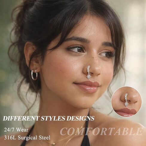 15PCS 20G Surgical Steel Dangle Nose Rings for Women L Shaped Nose Stud CZ Flower Butterfly Heart Star Dangling Nose Ring Hoops Nose Piercing Jewelry in Kuwait