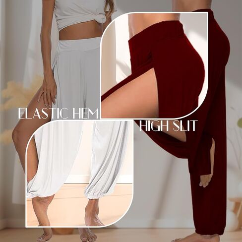 Women Summer Harem High Split Hem Leg Silt Pants Flowy Yoga Pant for Women Casual Beach Hippie Dance Pants in Saudi Arabia