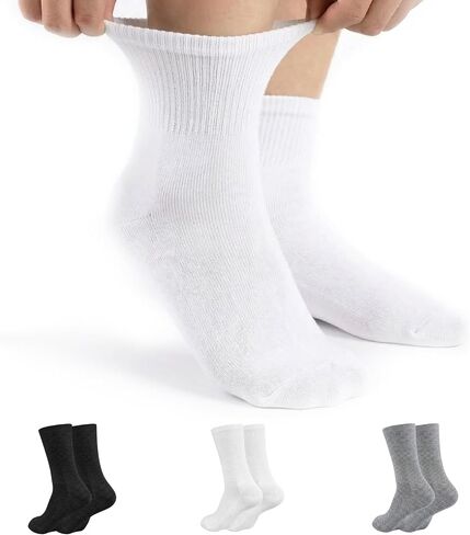 Ankle Diabetic Socks for Women & Men 6 Pairs Wide Non Binding Quarter Edema Neuropathy for Swollen Feet leg Edema Relief Seamless Loose Cushion Breathable Diabetic Socks for Men Large, White in Saudi Arabia