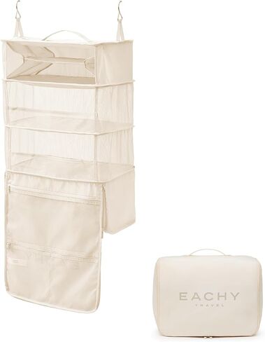 EACHY Portable Hanging Travel Shelves Bag Packing Cube Organizer Suitcase Storage Large Capacity (Beige L) (Pink, Medium) in Saudi Arabia