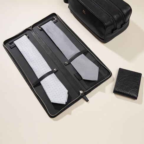 Leatherology Black Onyx Tie Case – Full Grain Leather Travel Organizer for 2–4 Ties with Nickel Bars, Interior Pocket for Cufflinks & Collar Stays, Slim Design with Zip & Snap Closure in Saudi Arabia