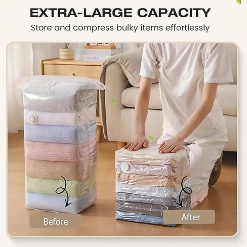 No‑Pump Vacuum Storage Bags, Press & Seal Large Cube Vacuum Seal Bags, Thickened Reusable Space Saver Compression Bags for Clothes, Blankets, Bedding, Organizers for Home, Moving, And Travel (2L) in Kuwait