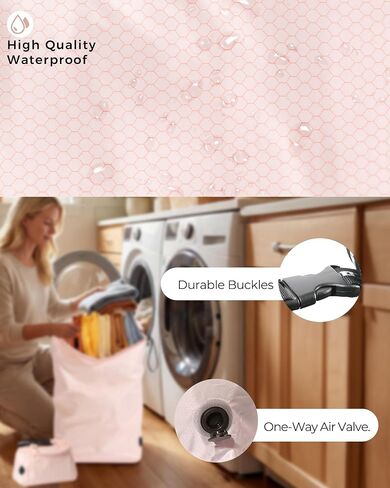 Travel Laundry Bag, Pump-Free Vacuum Compression Dirty Clothes Bag, Reusable Waterproof & Washable Laundry Bag, Wet and Dry Bag, Ideal for Suitcases, Road Trip Essentials (2 Pack, M+M) Pink in Saudi Arabia