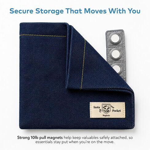 Davison Insta Pocket Magnetic Fabric Pouch 6x5 – Attachable Extra Pocket for Clothing, Bags and Accessories – 10lb Hold, Machine Washable, Hands-Free Storage in Saudi Arabia