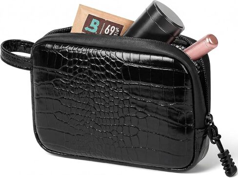 Smell Proof Bag, 6.7" x 4.7" Anti-Odor Container with Activated Carbon Fiber Lining, Odorless Airtight Travel Organizer, Fashion Gift for Women (Crocodile grain, Flat) in Saudi Arabia