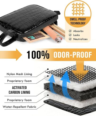 Smell Proof Bag, 6.7" x 4.7" Anti-Odor Container with Activated Carbon Fiber Lining, Odorless Airtight Travel Organizer, Fashion Gift for Women (Crocodile grain, Flat) in Saudi Arabia