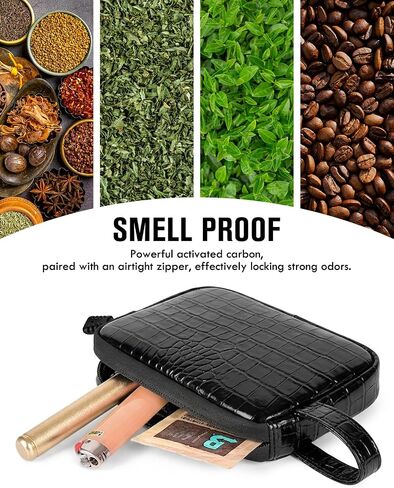 Smell Proof Bag, 6.7" x 4.7" Anti-Odor Container with Activated Carbon Fiber Lining, Odorless Airtight Travel Organizer, Fashion Gift for Women (Crocodile grain, Flat) in Saudi Arabia