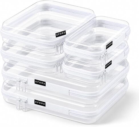 UFORU 6 Pack Clear Hard Shell Zipper Case, Diaper Bag Organizer Pouches for Travel, Heavy Duty Clear Makeup & Toiletry Bags, Hard Plastic Cosmetic Toy Organizer Pouch for Daily Essentials, 2S 2M 2L in Saudi Arabia