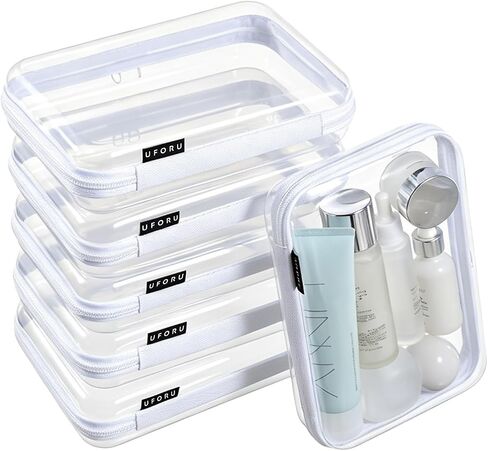 UFORU 6 Pack Clear Hard Shell Zipper Case, Diaper Bag Organizer Pouches for Travel, Heavy Duty Clear Makeup & Toiletry Bags, Hard Plastic Cosmetic Toy Organizer Pouch for Daily Essentials, 2S 2M 2L in Saudi Arabia