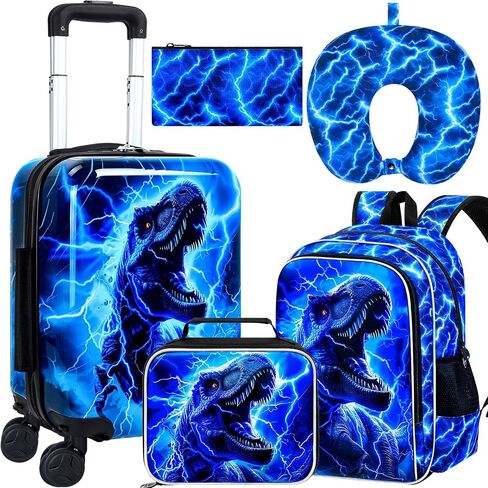 5PCS Kids Suitcase Set, Airline-Approved Carry-On with 360° Spinner Wheels, Cute Travel Luggage for Boys & Toddlers - Joyful Game Black in Kuwait