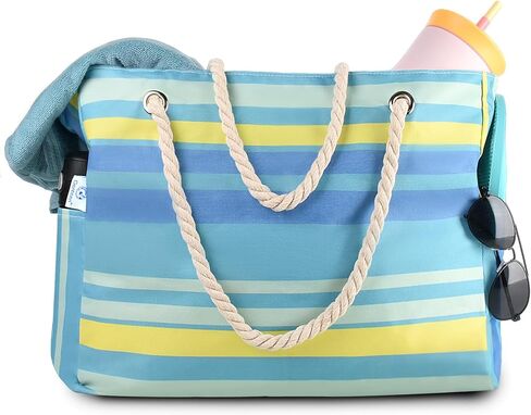 Genteen Beach Bag for Women, Large Waterproof Sandproof Beach Tote with Zipper Pocket, Solid for Travel Pool in Kuwait