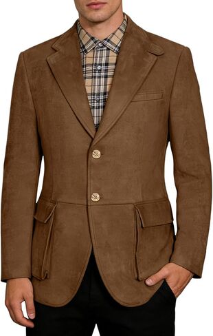 Mens Suede Blazer Retro Sport Coat Two Buttons Western Casual Leather Jacket for Men Outdoor Business in Kuwait
