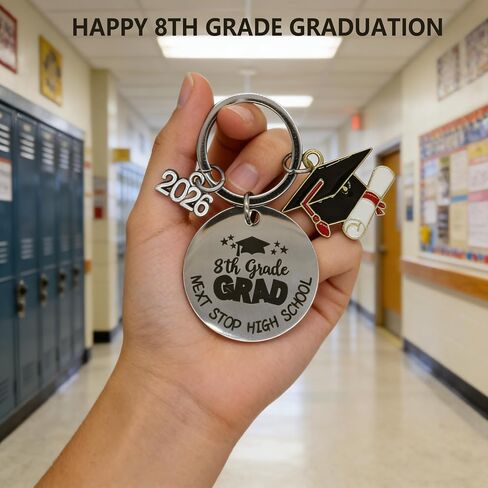 8TH Grade Graduation Gift, 8TH Grade Graduation Keychains, 8TH Grade Graduation Decorations Party Supplies Class of 2026, Last Day of Middle School Grad Gifts for Girls Boys Party Favors in Kuwait