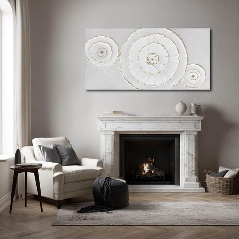 Abstract Canvas Wall Decor Minimalist Wall Art White Pictures Framed Textured Gold Round Painting for Living Room Home Office 29"x 58" Large Neutral Art in Kuwait