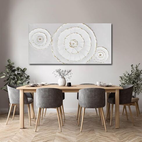 Abstract Canvas Wall Decor Minimalist Wall Art White Pictures Framed Textured Gold Round Painting for Living Room Home Office 29"x 58" Large Neutral Art in Kuwait
