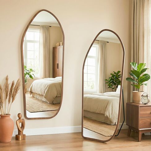 Suidia Full Length Mirror, Oversized Floor Mirror with Solid Wood Frame, Large Standing Mirror for Bedroom Living Room, Wood Art Style, Dark Walnut, 68" L x 26" W in Saudi Arabia