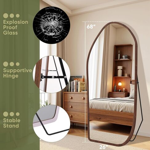 Suidia Full Length Mirror, Oversized Floor Mirror with Solid Wood Frame, Large Standing Mirror for Bedroom Living Room, Wood Art Style, Dark Walnut, 68" L x 26" W in Saudi Arabia