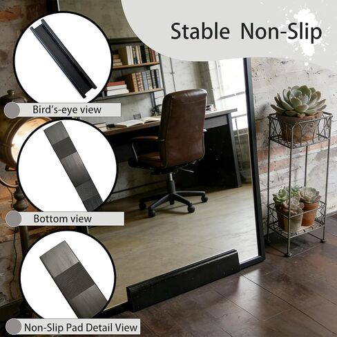BebeMu1pcs Wooden Floor Mirror stand holder with Anti-Slip Base for full length mirror 11.8 x 2.3 x 1.5 Inches, Non-Slip Base Support Holder with Enlarged Pads for Home Mirror Frames(Black) in Saudi Arabia